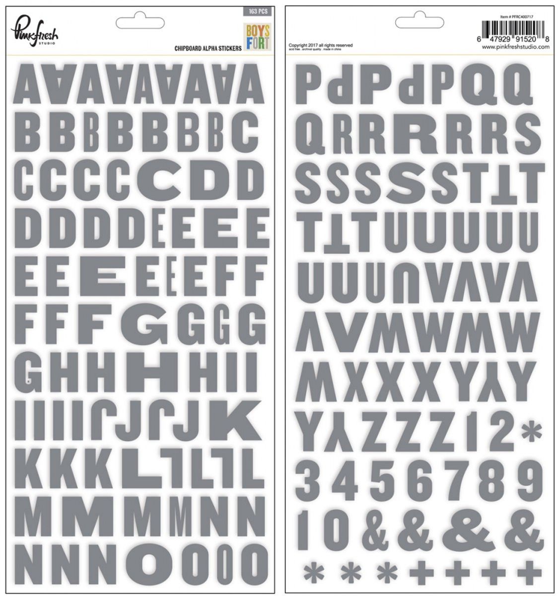 Pinkfresh Studio Boys Fort Chipboard Alpha Stickers