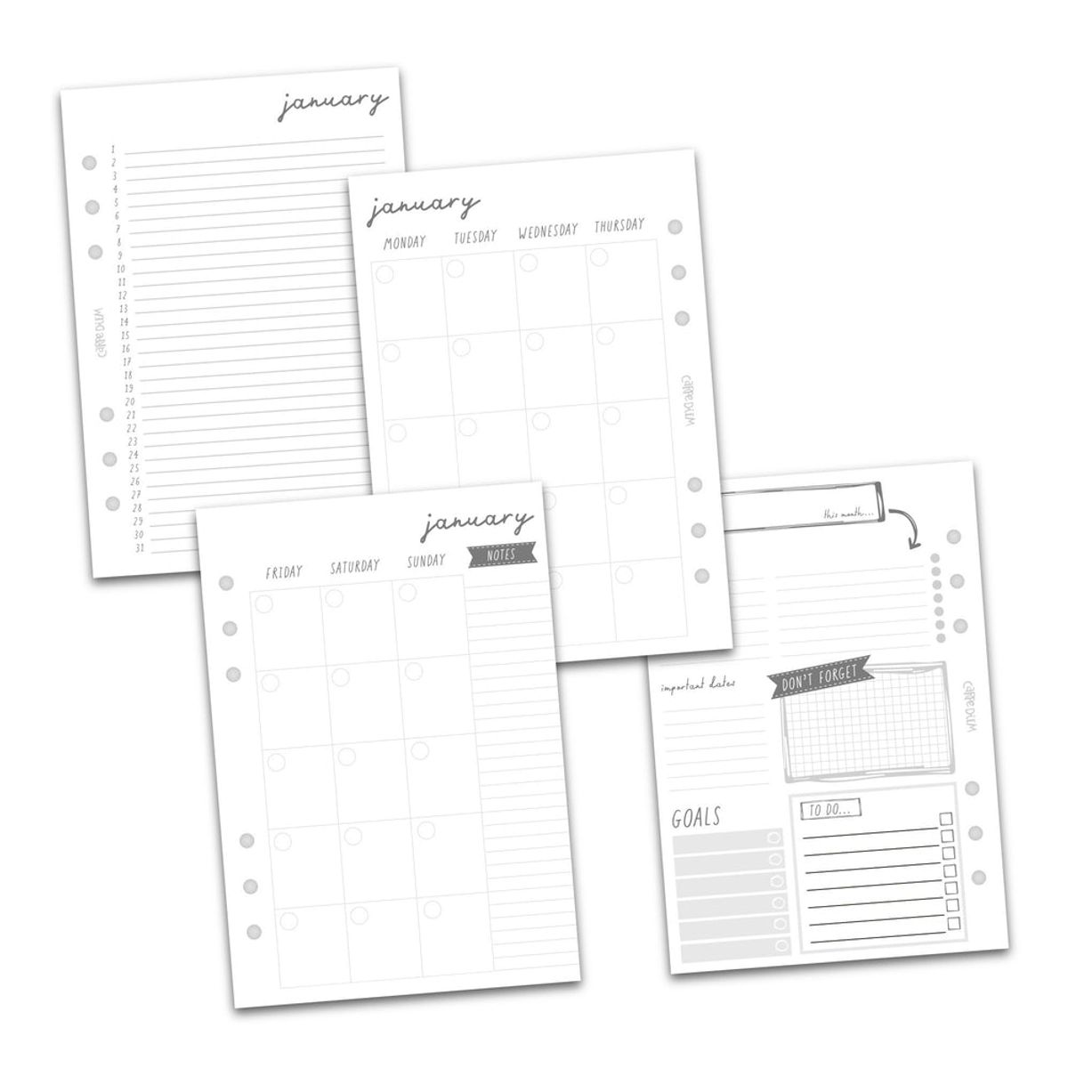 Carpe Diem A5 Calendar Inserts