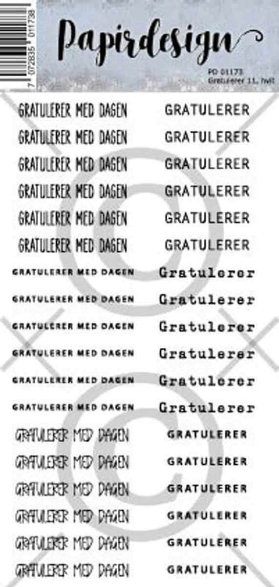Papirdesign Gratulerer 11, hvit klistremerker